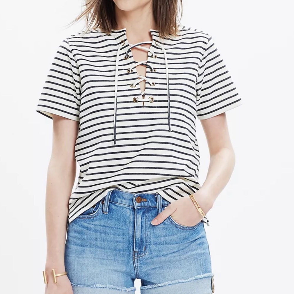 Madewell Striped Lace up Top.